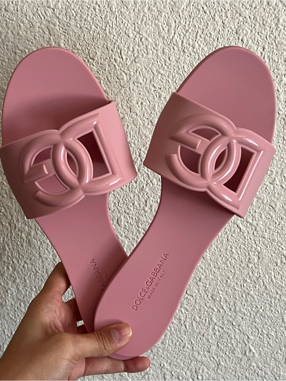 Dolce & Gabbana Pastel Pink DG Logo Slide Sandals